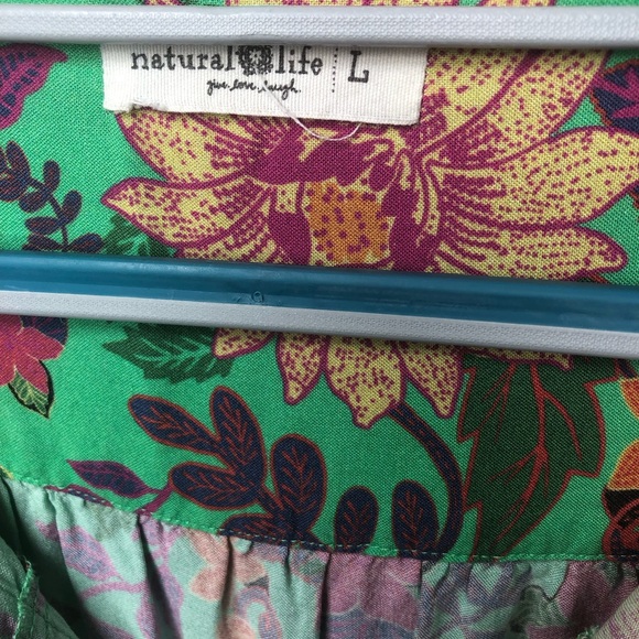 Natural Life Dara V Neck Mini Dress Sz L Colorful Floral Festival Cottagecore - Picture 6 of 8